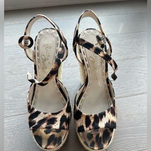 Alice + Olivia Stella leopard canvas print wedge espadrille sandals